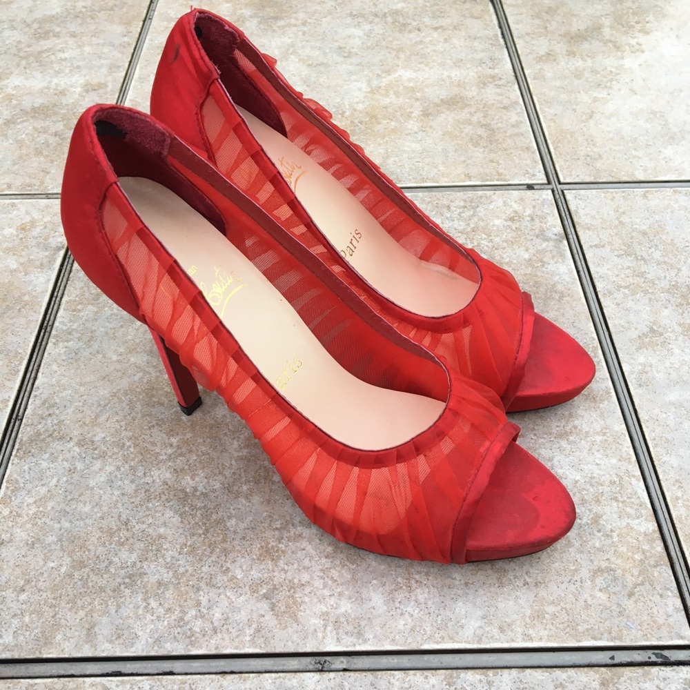 Christian Louboutin red chiffon open toe